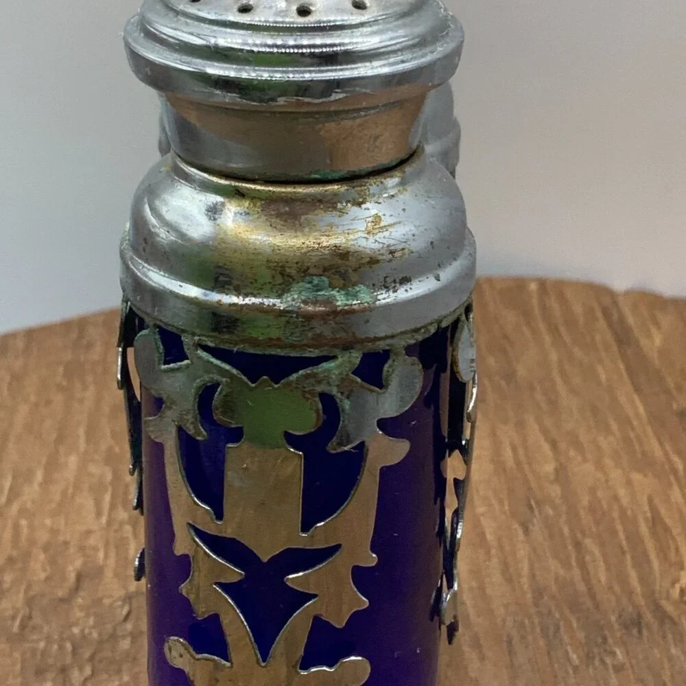 Coblat Blue Glass Vintage Japan Silver Plated Salt and Pepper Shakers